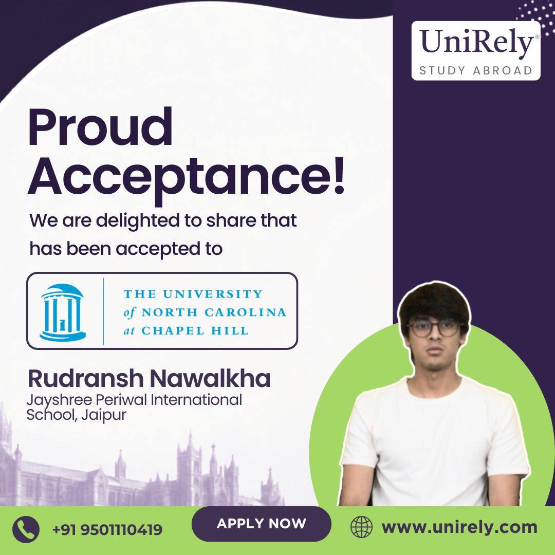 UNC Chapel Hill acceptance Indian student success story University of North Carolina admission UniRely