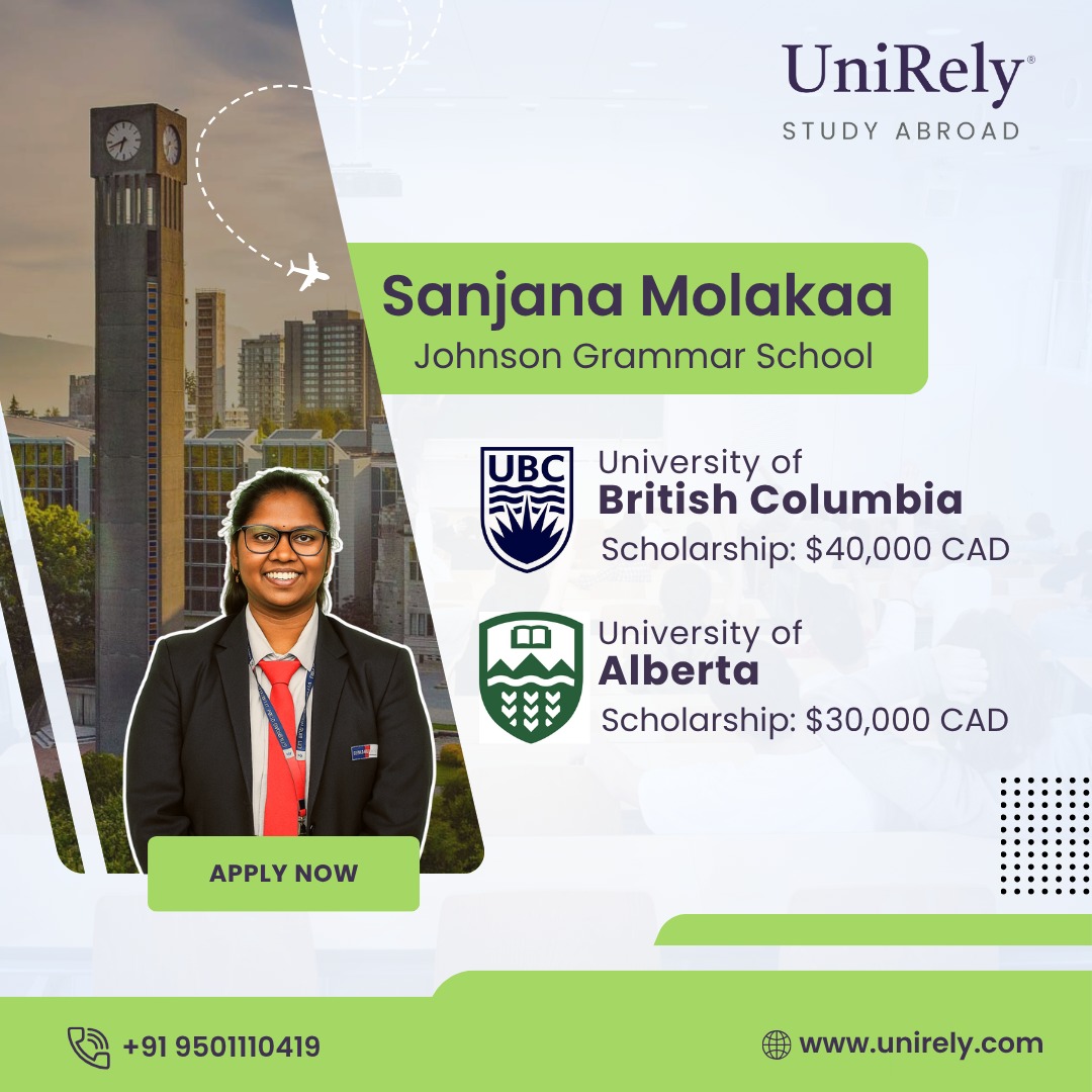 UBC and University of Alberta scholarships Indian student success story study abroad Canada UniRely