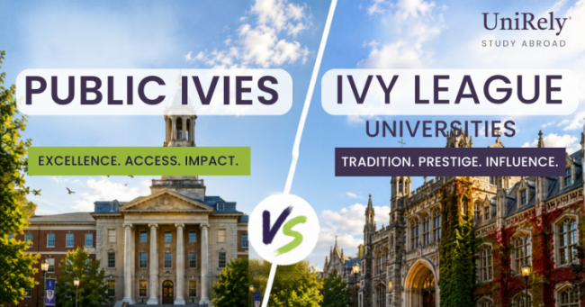 Public Ivies vs Ivy League universities comparison image showing differences in prestige ranking fees and opportunities