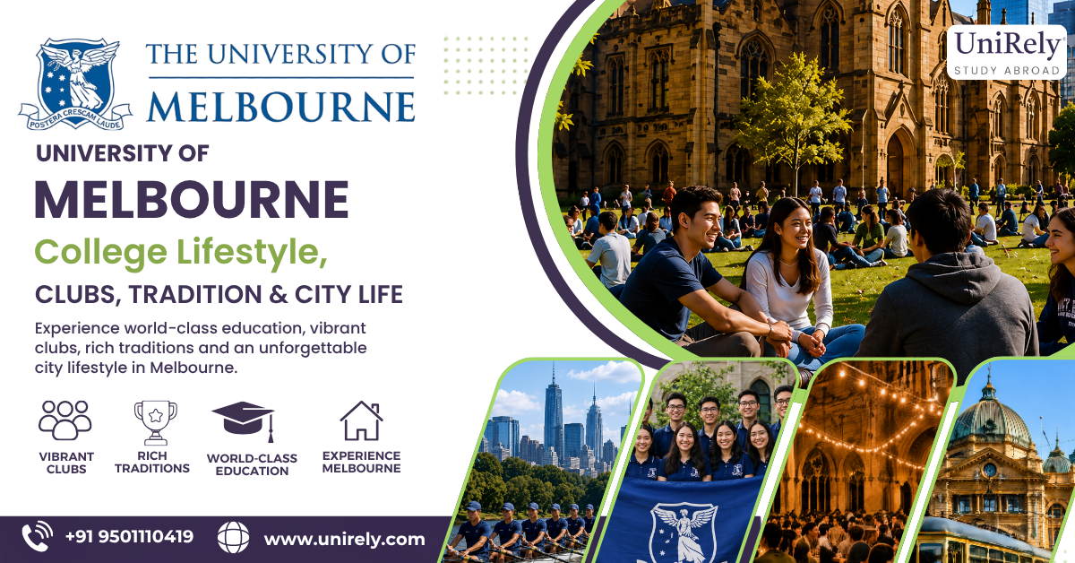 University of Melbourne student life campus clubs traditions and city lifestyle Australia infographic for international students